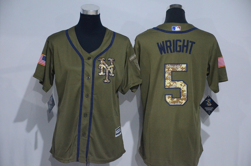 Womens 2017 MLB New York Mets #5 Wright Green Salute to Service Stitched Baseball Jersey->women mlb jersey->Women Jersey